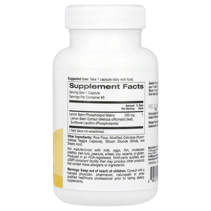 Super Nutrition, Lemon Balm Phytosome, 200 mg, 60 Veggie Capsules