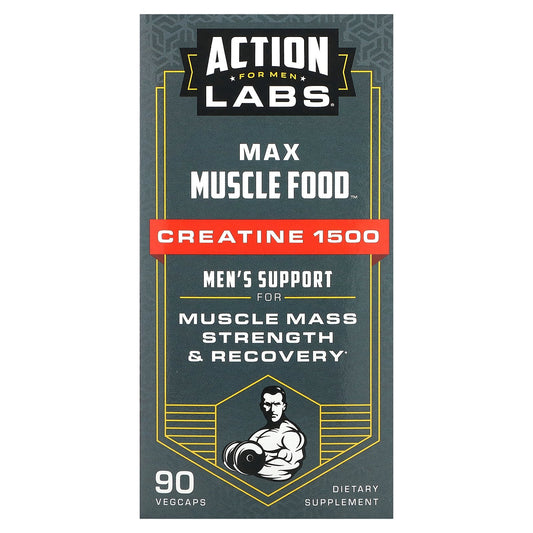 Action Labs, Max Muscle Food, Creatine 1500, Men's Support, 90 Vegcaps