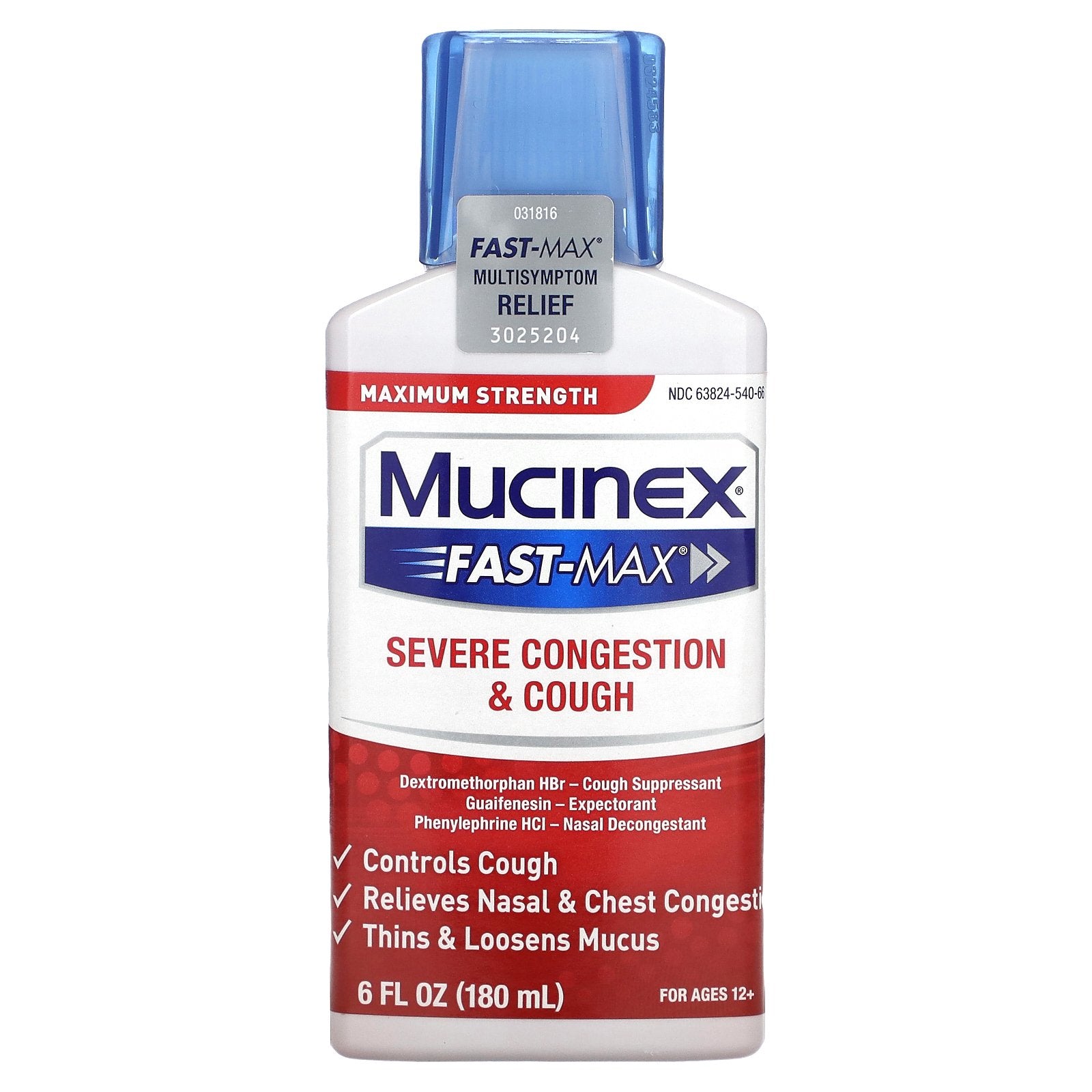 Mucinex, Fast-Max Severe Congestion & Cough, Maximum Strength, For Ages 12+, 6 fl oz (180 ml)