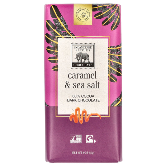 Endangered Species Chocolate, Caramel & Sea Salt Dark Chocolate, 60% Cocoa, 3 oz (85 g)