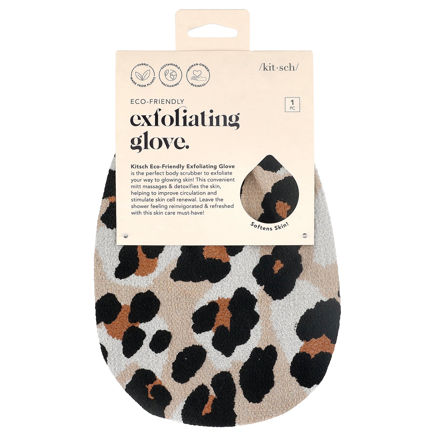 Kitsch, Exfoliating Glove, Leopard, 1 Glove