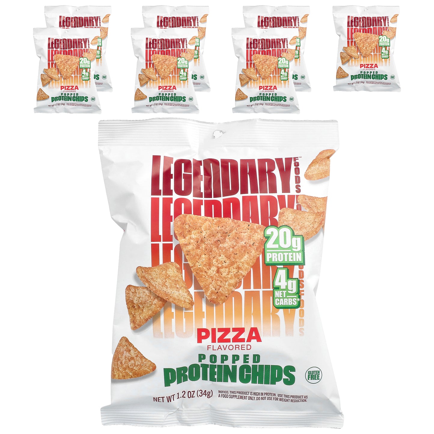 Legendary Foods, Popped Protein Chips, Pizza, 7 Bags, 1.2 oz (34 g) Each