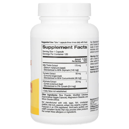 Super Nutrition, Milk Thistle Plus with Turmeric Extract and Artichoke Extract, 175 mg, 120 Veggie Capsules