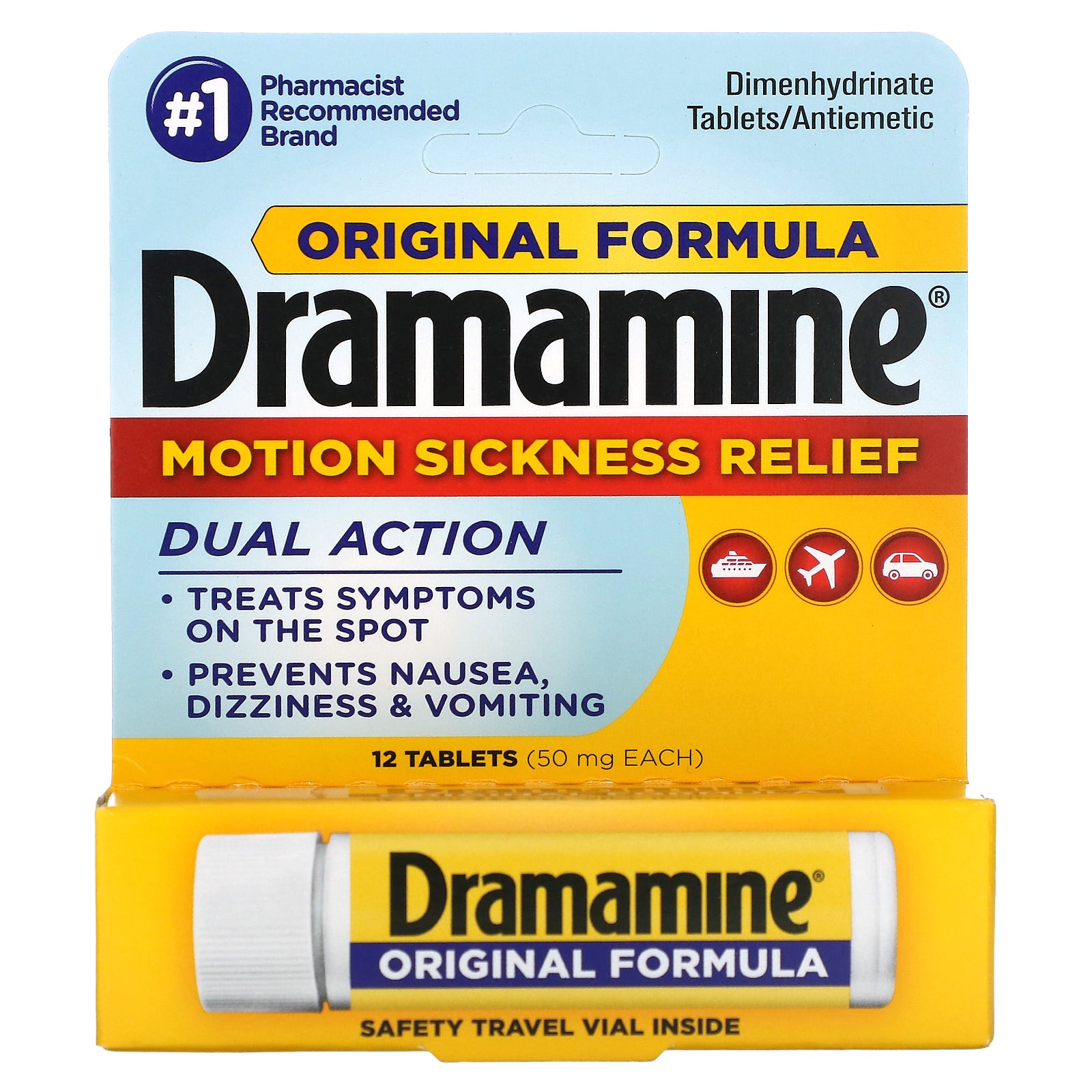 Dramamine, Motion Sickness Relief, 50 mg, 12 Tablets