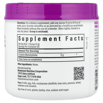 Bluebonnet Nutrition, Micronized Creatine Powder, Unflavored, 10.58 oz (300 g)