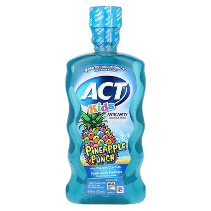 ACT, Kids, Anticavity Fluoride Rinse, Alcohol Free, Pineapple Punch, 16.9 fl oz (500 ml)