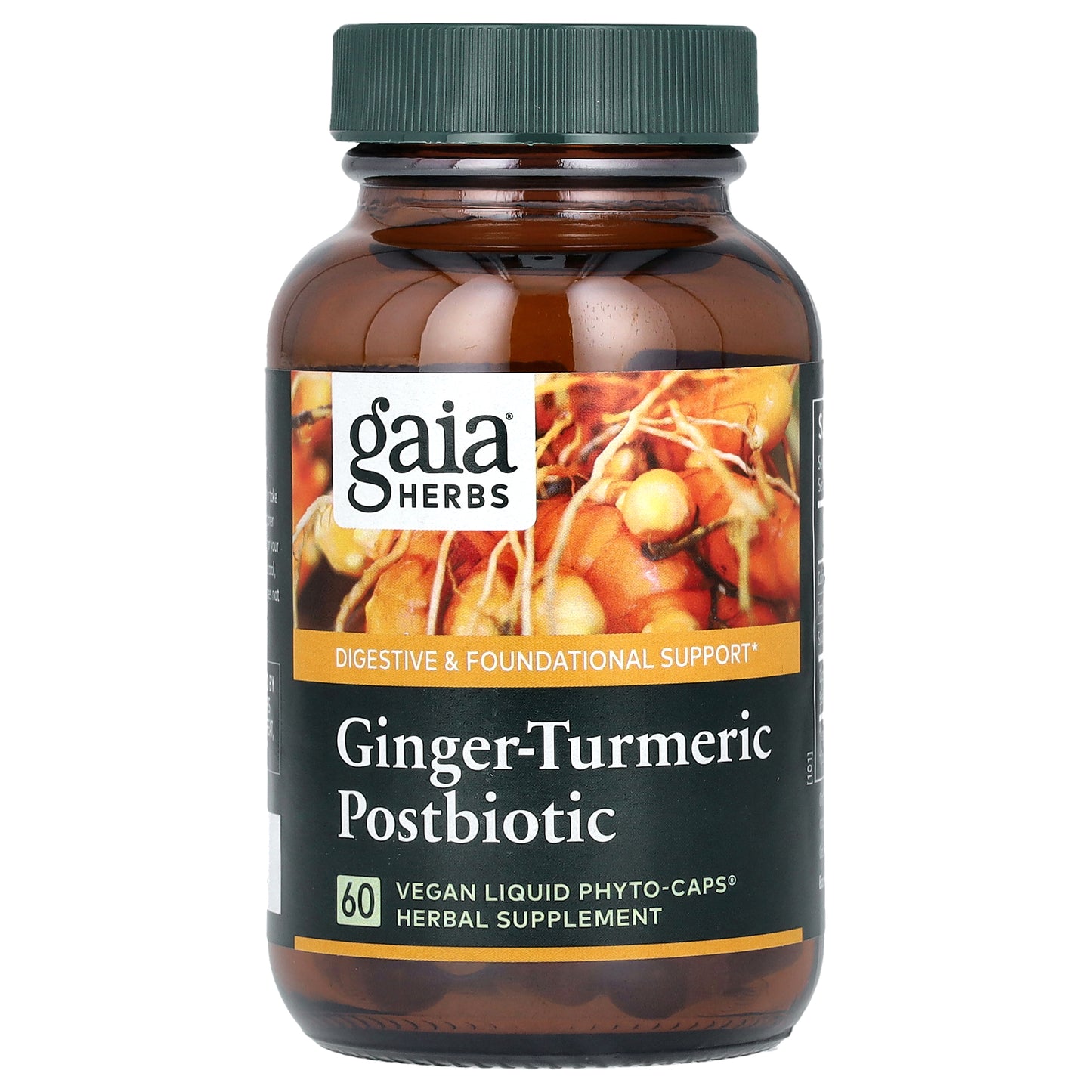Gaia Herbs, Ginger-Turmeric Postbiotic, 60 Vegan Liquid Phyto-Caps (0.6 g per Capsule)
