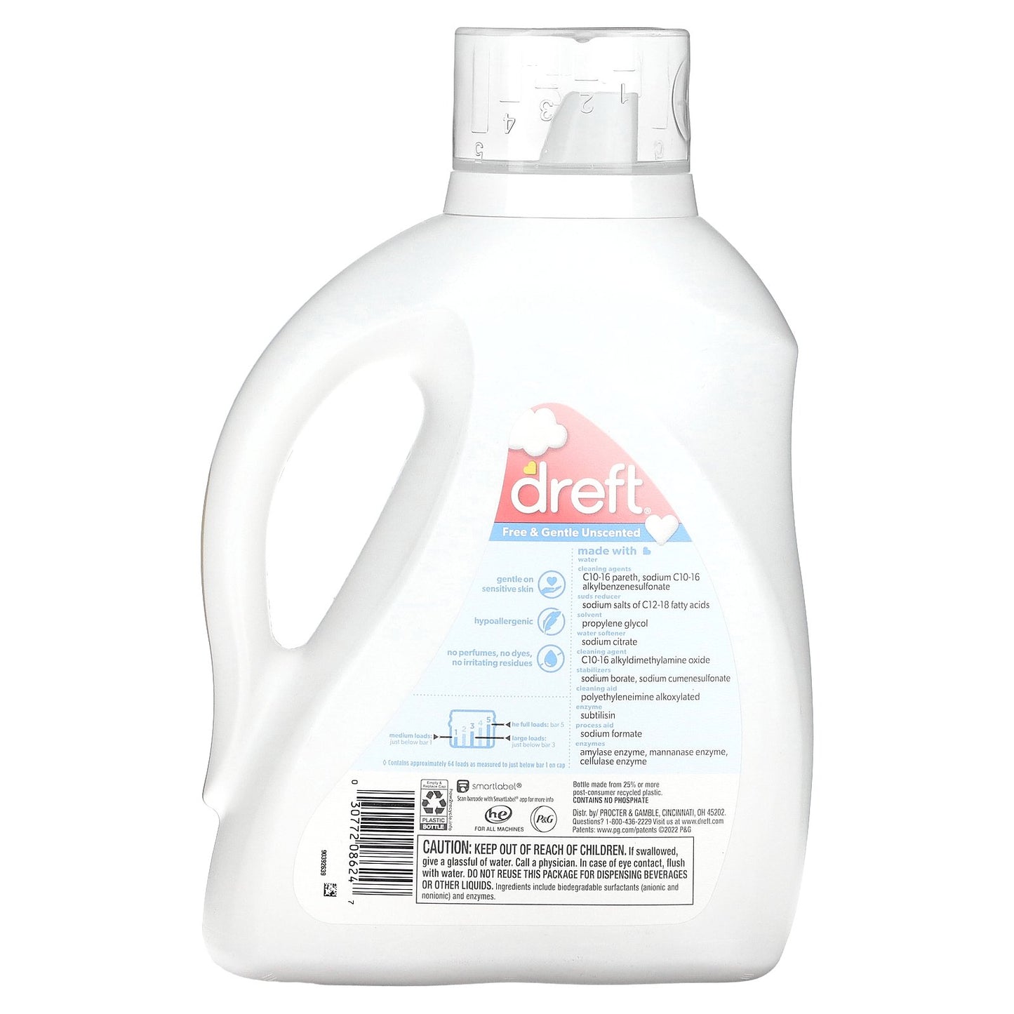 Dreft, Baby Detergent, Free & Gentle Unscented, 92 fl oz (2.72 l)