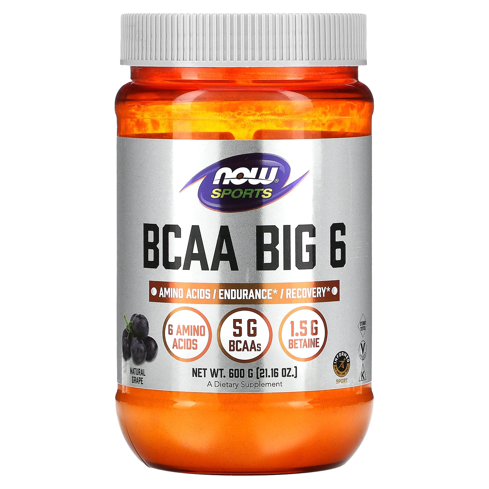 NOW Foods, Sports, BCAA Big 6, Natural Grape, 21.16 oz (600 g)