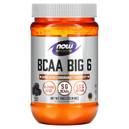 NOW Foods, Sports, BCAA Big 6, Natural Grape, 21.16 oz (600 g)