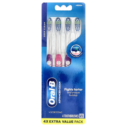 Oral-B, Advanced Clean Toothbrush, Medium, 4 Pack