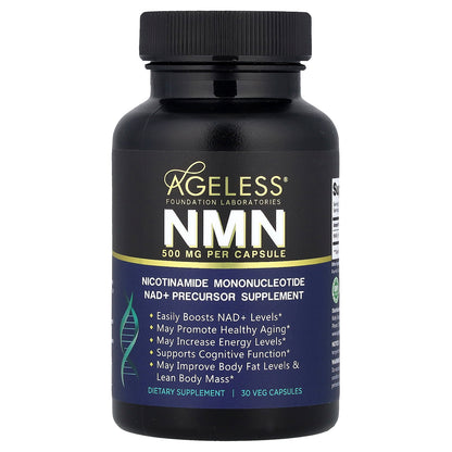 Ageless Foundation Laboratories, NMN, 500 mg, 30 Veg Capsules