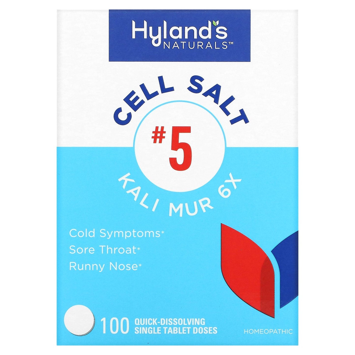 Hyland's Naturals, Cell Salt #5, Kali Mur 6X, 100 Quick-Dissolving Single Tablet