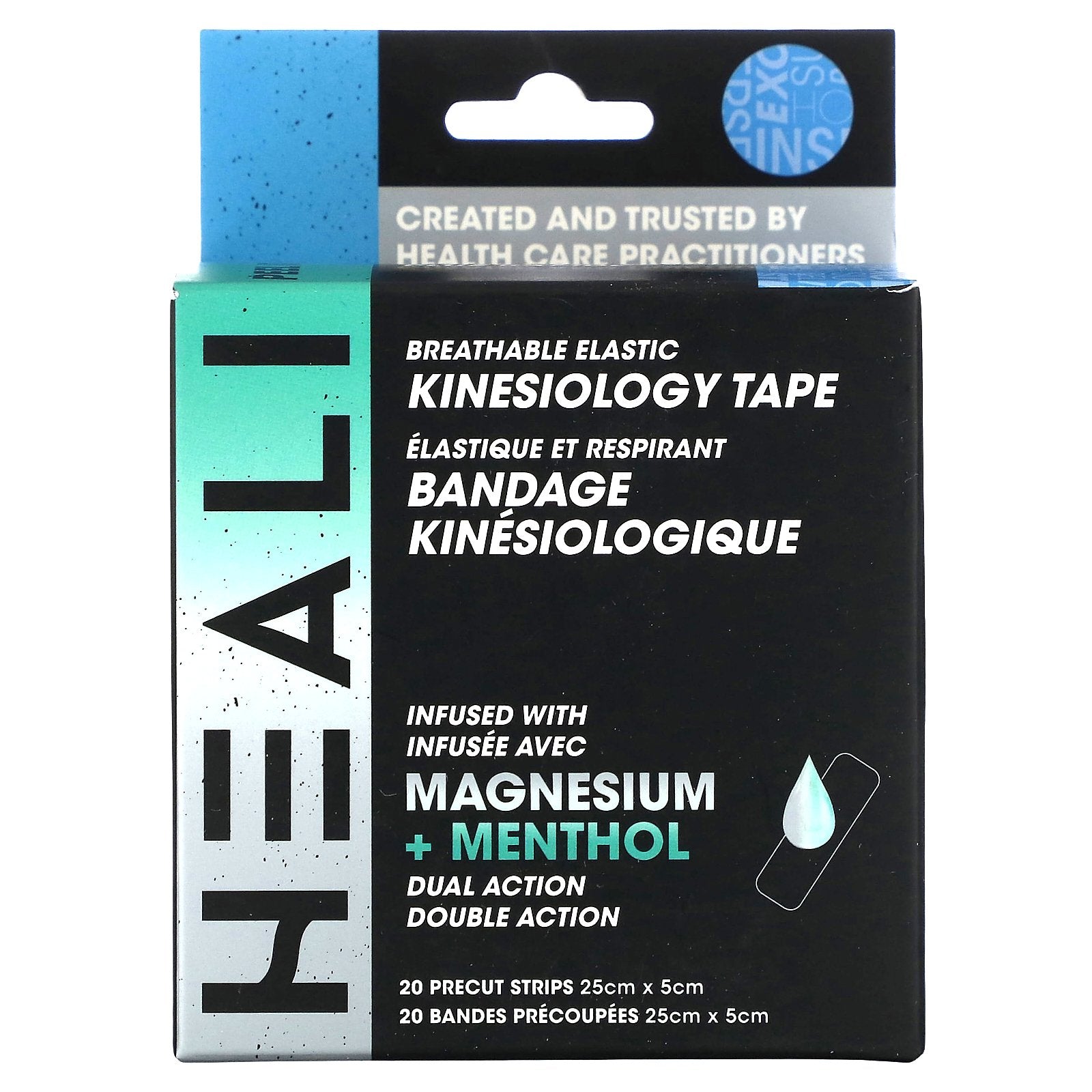 Heali Medical Corp, Breathable Elastic Kinesiology Tape, Blue, 20 Precut Stripes