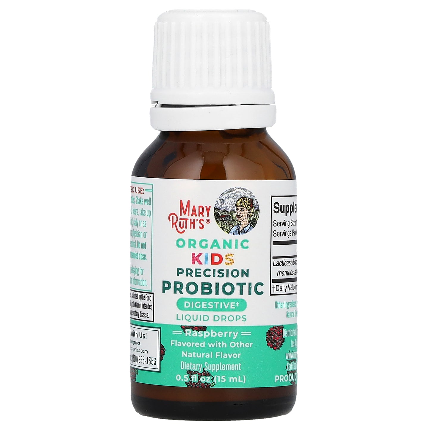 MaryRuth's, Organic Kids Precision Probiotic, Liquid Drops, 4-13 Years, Raspberry, 2 Billion CFU , 0.5 fl oz (15 ml)