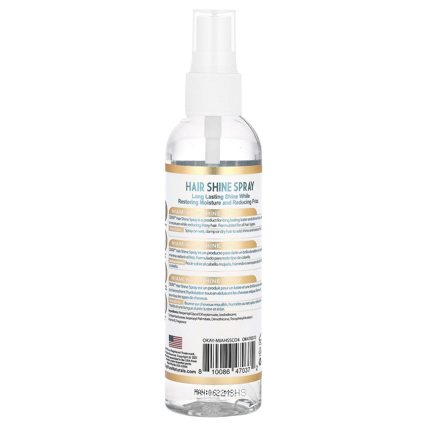 Okay Pure Naturals, Miami South Beach Curls, Shine Enhancer, Hair Shine Spray, Coconut, 4 oz (118 ml)