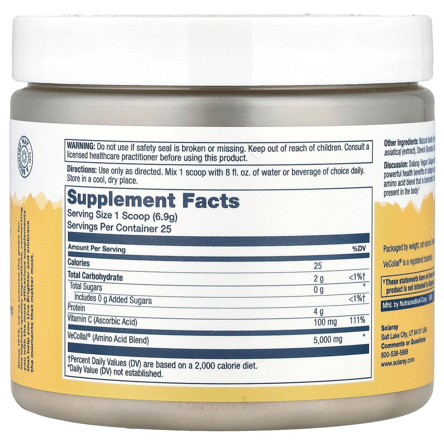 Solaray, Vegan Collagen Booster Powder, Natural Vanilla , 6.1 oz (173 g)