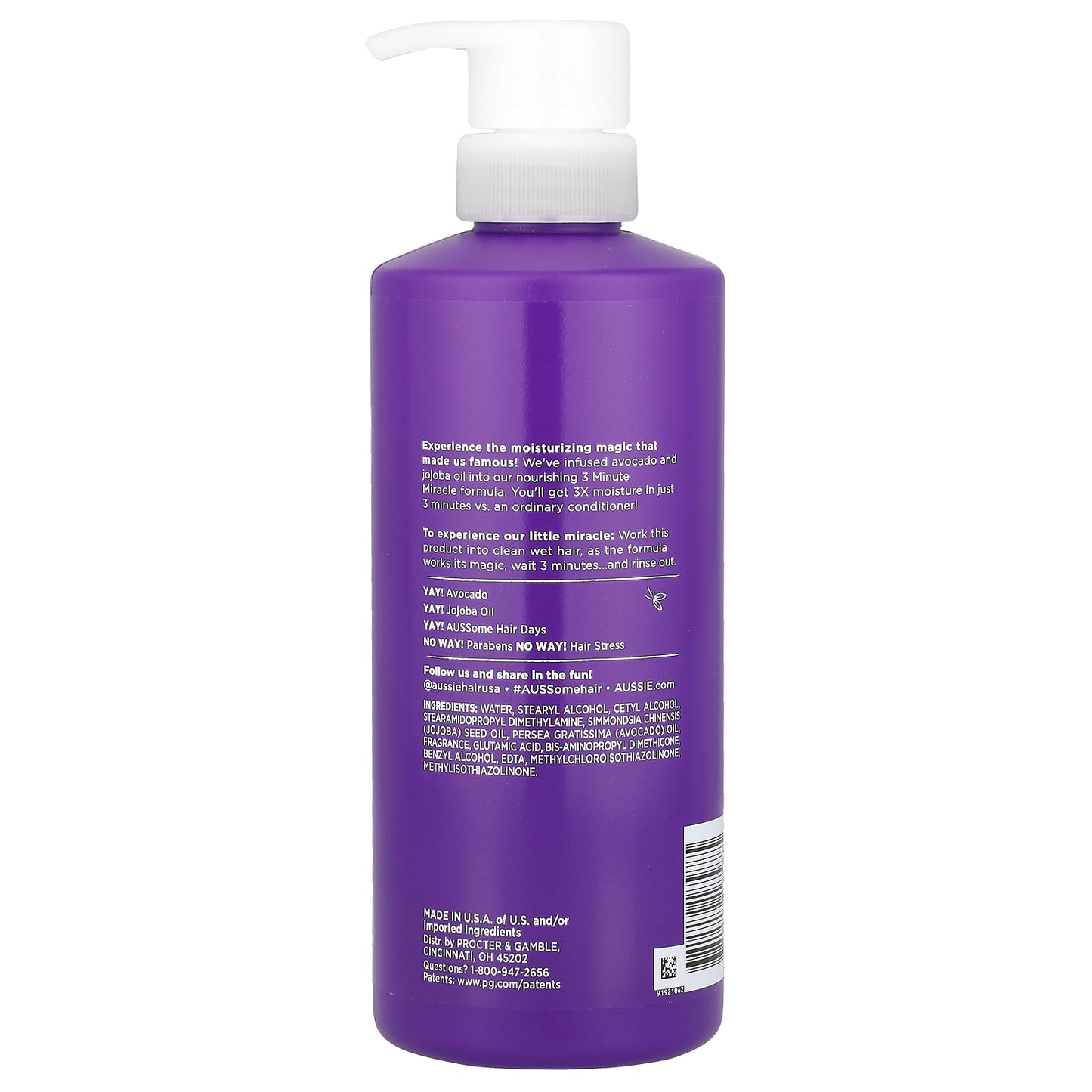 Aussie, 3 Minute Miracle Moist, Deep Conditioner with Avocado & Jojoba Oil, 16 fl oz (475 ml)