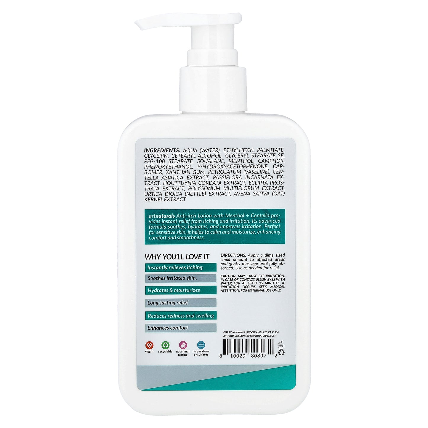 artnaturals, Menthol + Centella Anti-Itch Lotion, For All Skin Types, 8 fl oz (236 ml)
