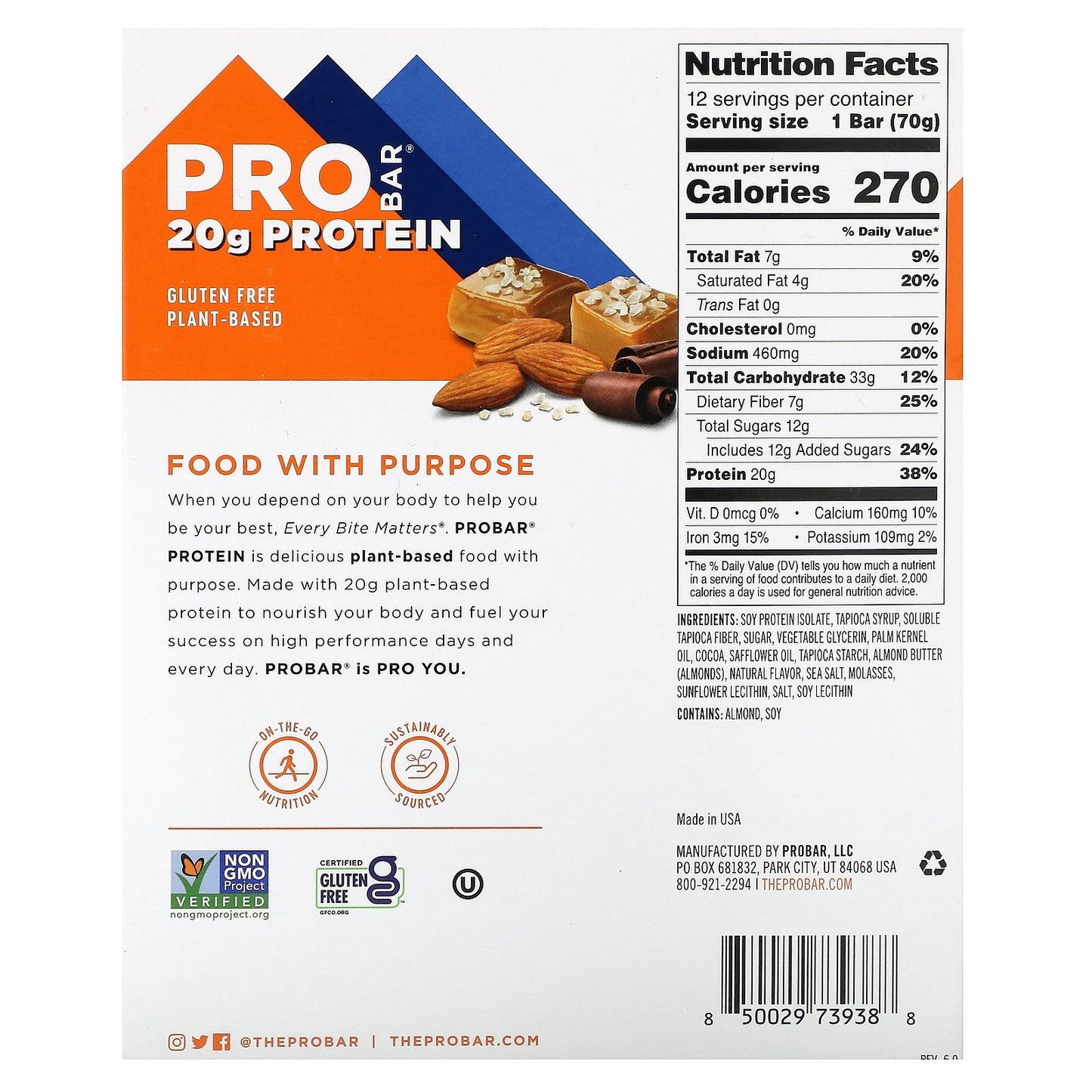 ProBar, Protein Bar, Sea Salt Caramel, 12 Bars, 2.47 oz (70 g) Each