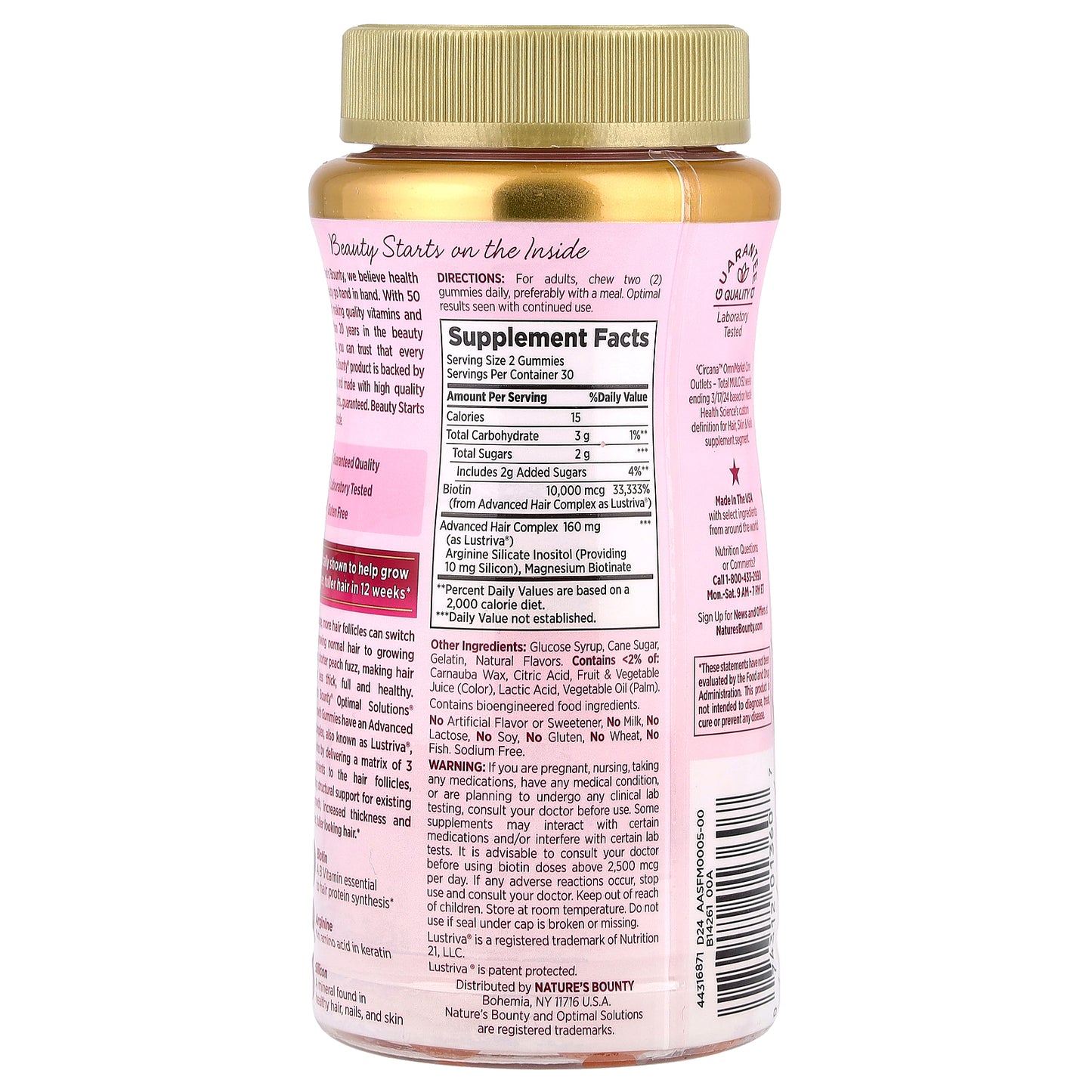 Nature's Bounty, Hair Growth Gummies, Peach Mango, 60 Gummies