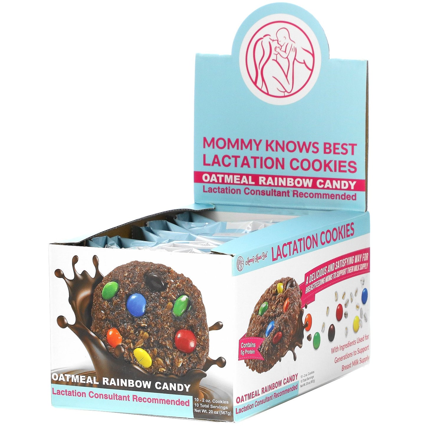 Mommy Knows Best, Lactation Cookies, Oatmeal Rainbow Candy, 10 Cookies, 2 oz Each