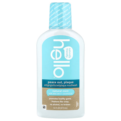 Hello, Peace Out, Plaque, Antigingivitis/Antiplaque Mouthwash, Natural Mint, 16 fl oz (473 ml)