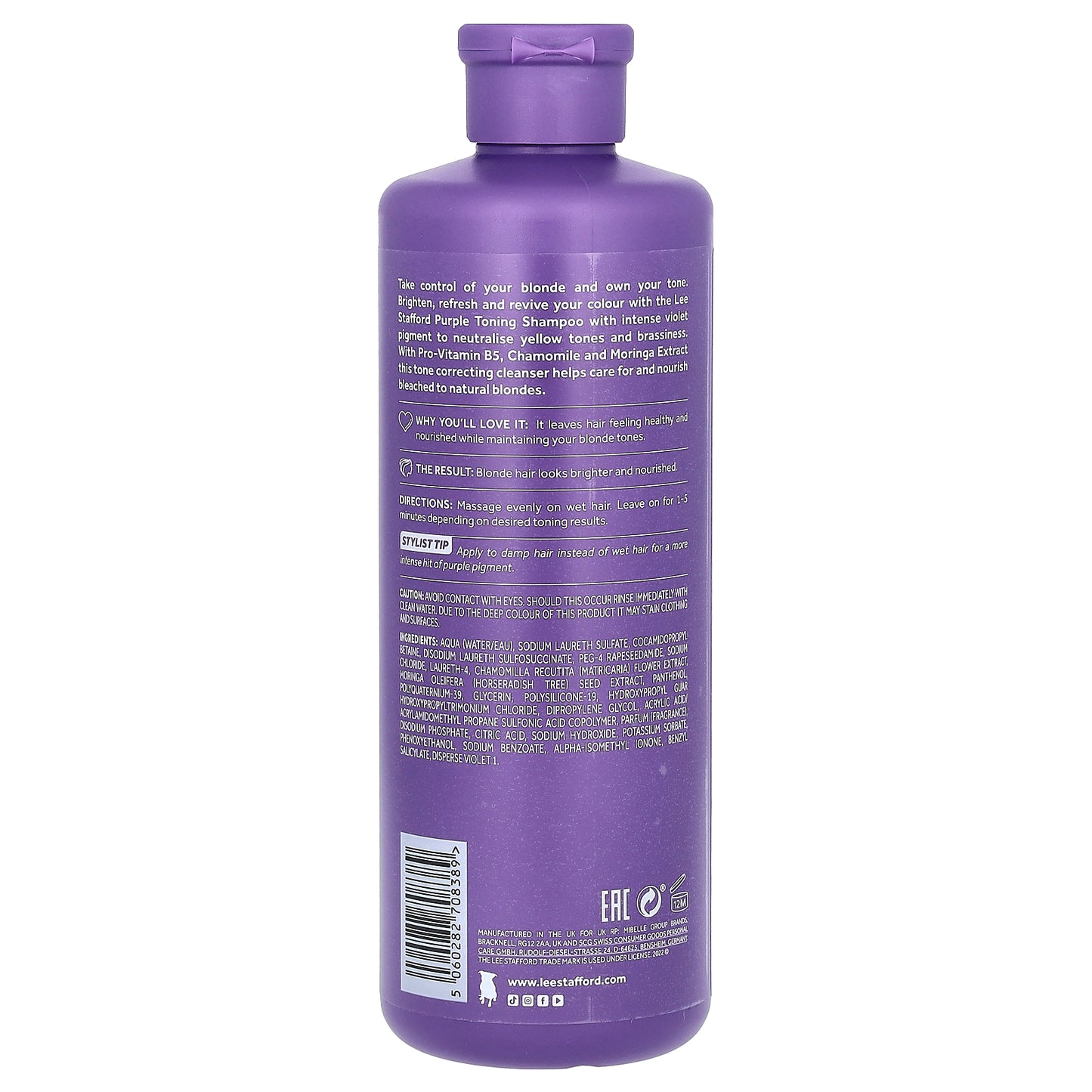 Lee Stafford, Bleach Blondes, Purple Toning Shampoo, For Bleached, Highlighted & Naturally Light Blonde Hair, 16.9 fl oz (500 ml)