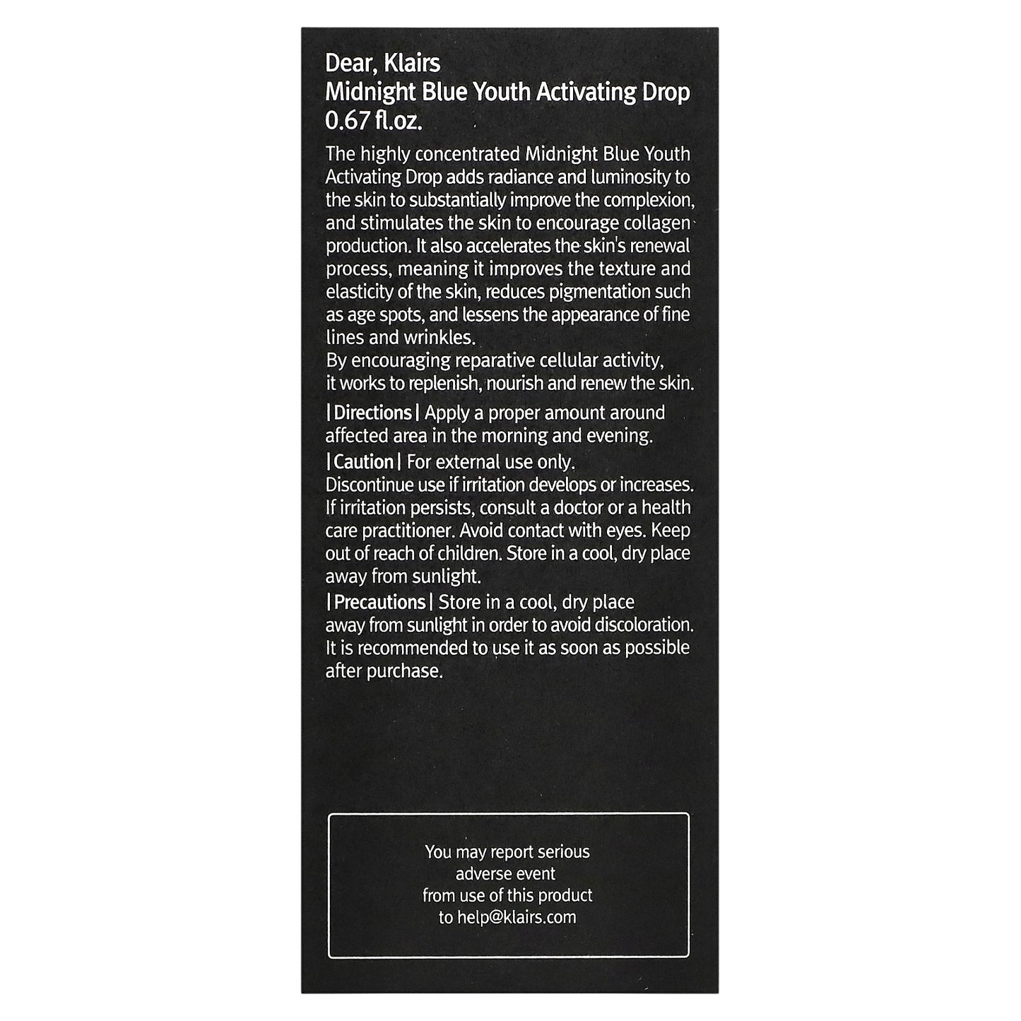 Dear, Klairs, Midnight Blue Youth Activating Drop, 0.67 fl oz (20 ml)