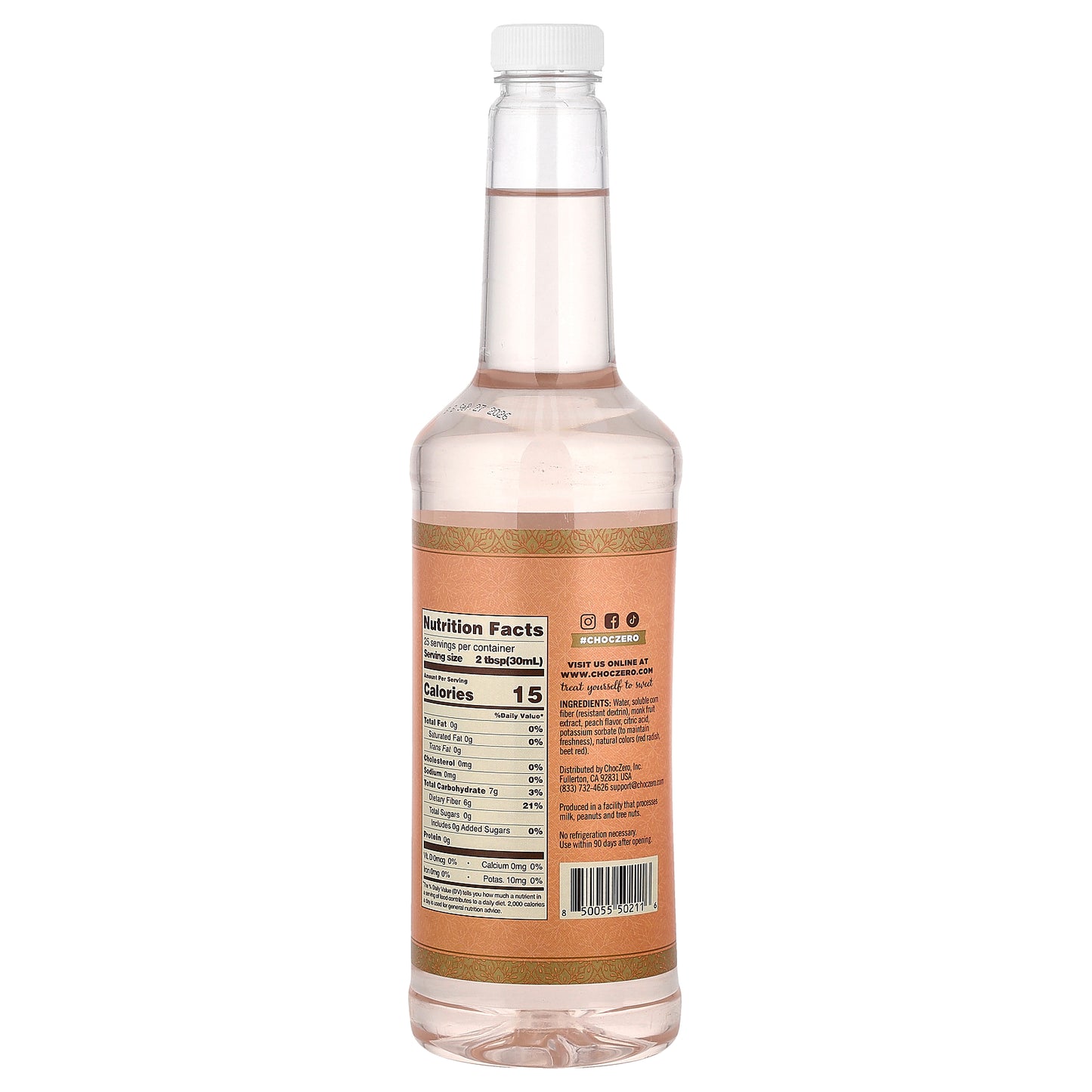 ChocZero, Premium Syrup, Peach, Sugar Free, 25.4 fl oz (750 ml)