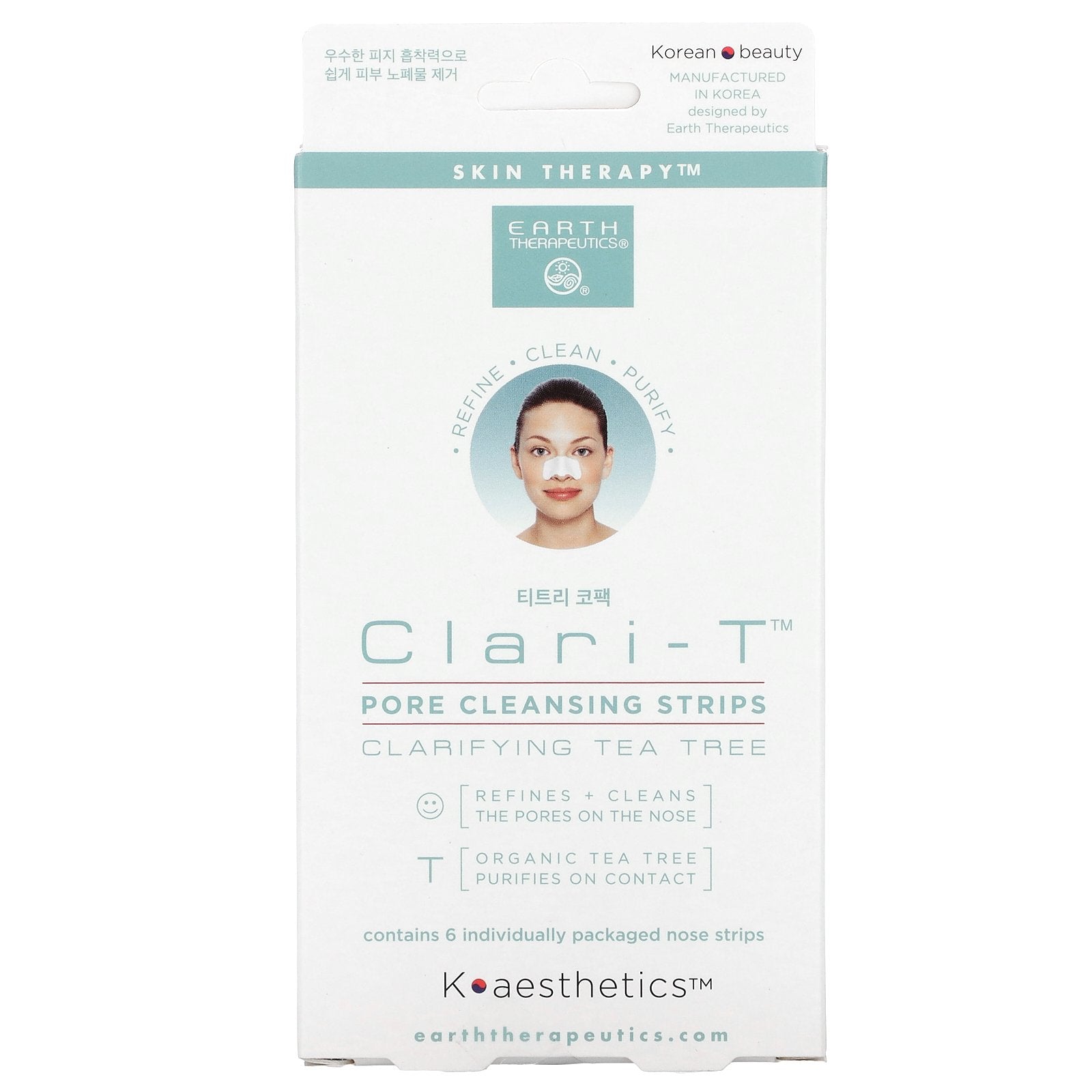 Earth Therapeutics, Clari-T Pore Cleansing Strips, Clarifying Tea Tree, 6 Nose Strips