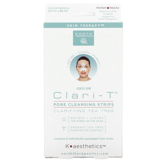 Earth Therapeutics, Clari-T Pore Cleansing Strips, Clarifying Tea Tree, 6 Nose Strips