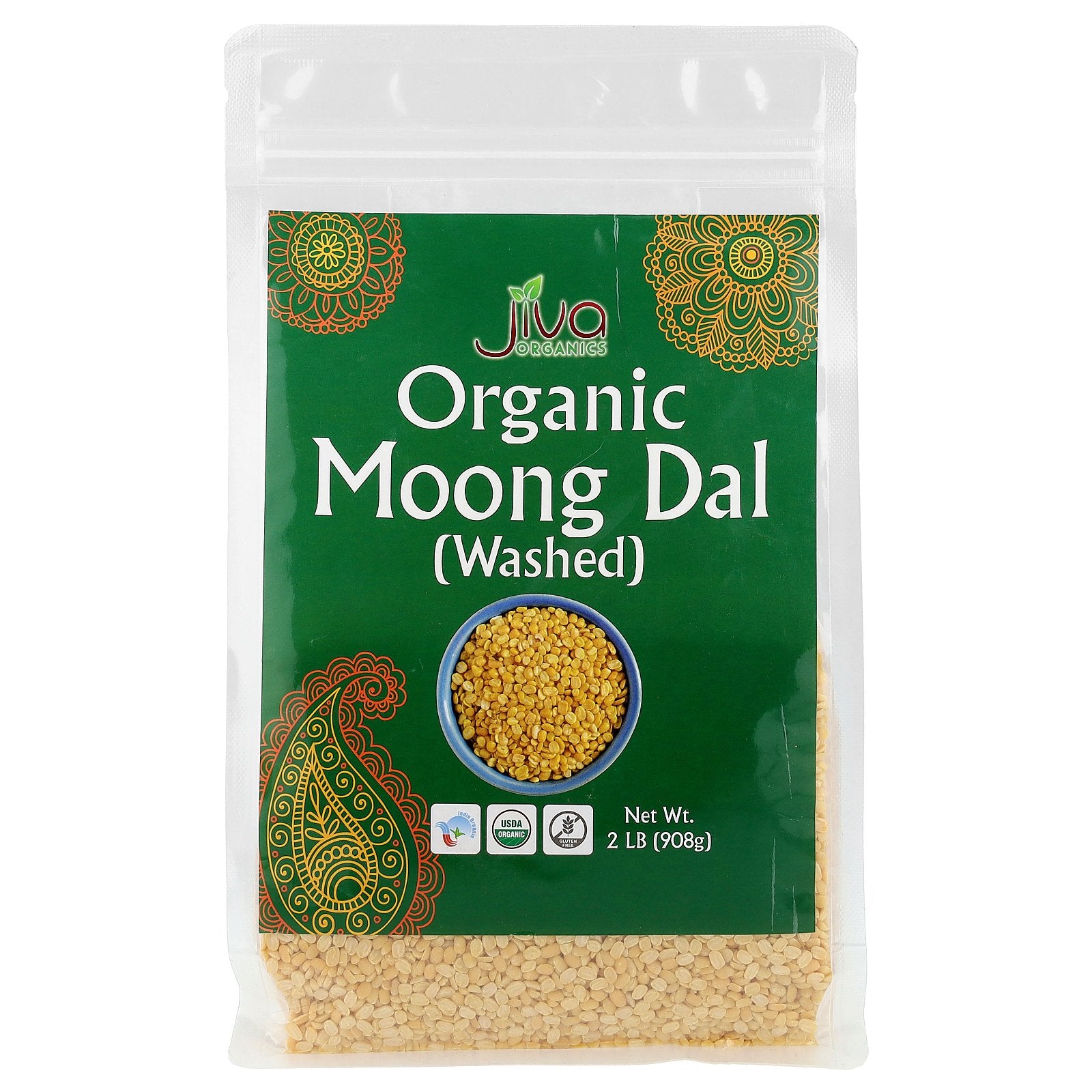 Jiva Organics, Organic Moong Dal, Washed , 2 lb (908 g)