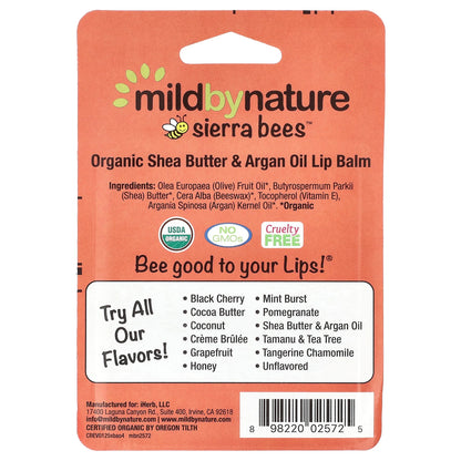 Mild By Nature, Sierra Bees™, Organic Lip Balms, Shea Butter & Argan Oil, 4 Pack, 0.15 oz (4.25 g) Each