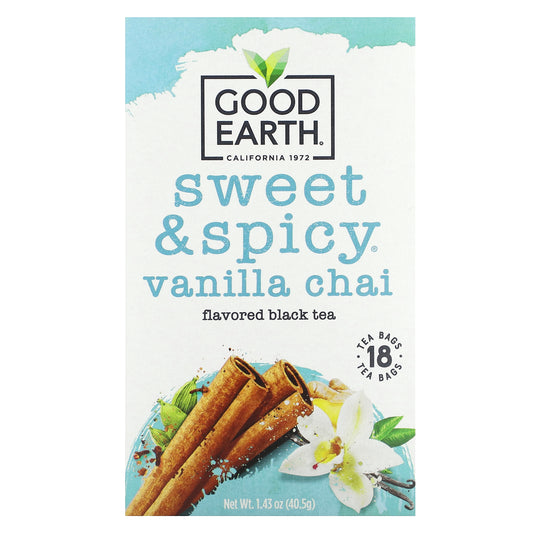 Good Earth Teas, Black Tea, Sweet & Spicy, Vanilla Chai, 18 Tea Bags, 1.43 oz (40.5 g)