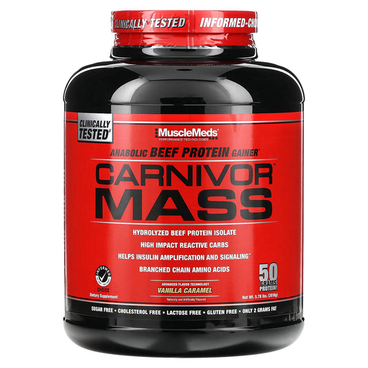 MuscleMeds, Carnivor Mass, Anabolic Beef Protein Gainer, Vanilla Caramel, 5.78 lbs (2,618 g)