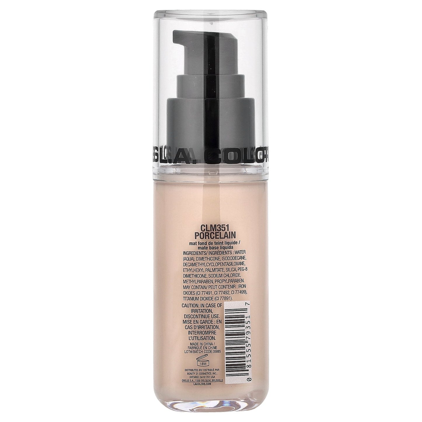 L.A. Colors, Truly Matte Foundation, CLM351 Porcelain, 1.35 fl oz (40 ml)