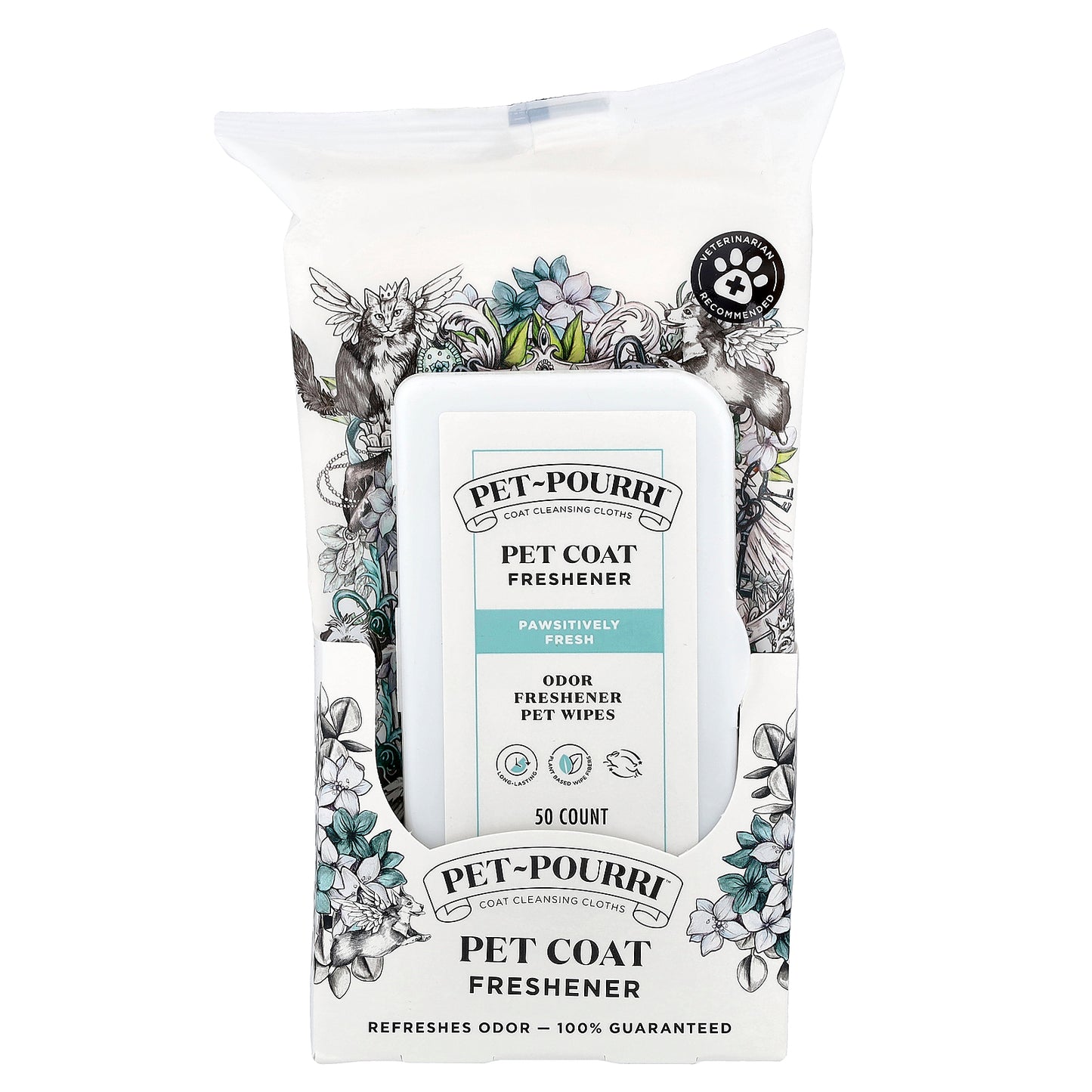 Poo-Pourri, Pet-Pourri™, Pet Coat Freshener Wipes, Pawsitively Fresh, 50 Count