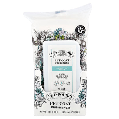 Poo-Pourri, Pet-Pourri™, Pet Coat Freshener Wipes, Pawsitively Fresh, 50 Count