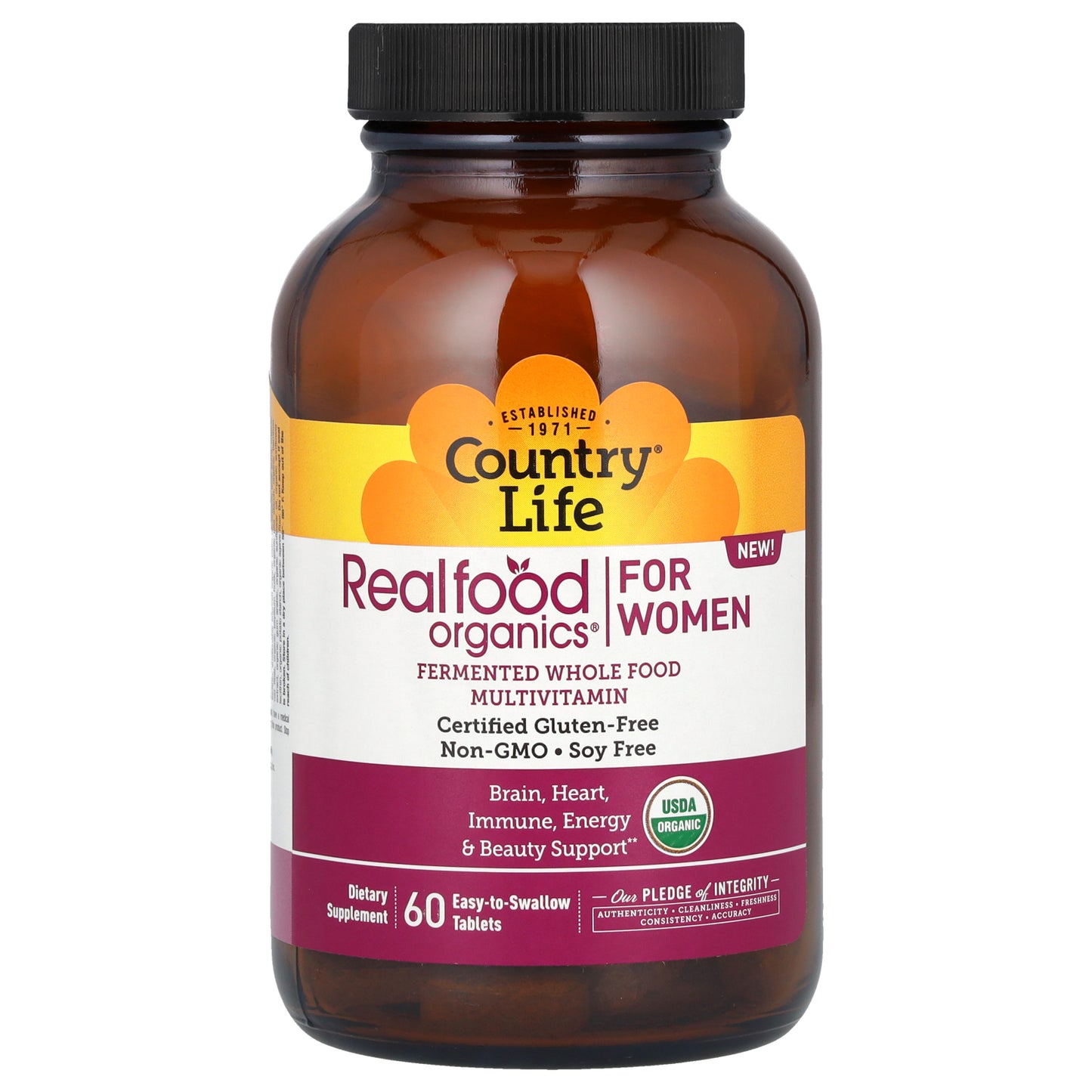 Country Life, Realfood Organics, Multivitamin For Women, 60 Easy-to-Swallow Tablets