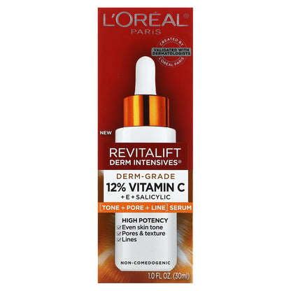 L'Oréal, Revitalift Derm Intensives, Derm-Grade, 12% Vitamin C + E + Salicylic, 1 fl oz (30 ml)