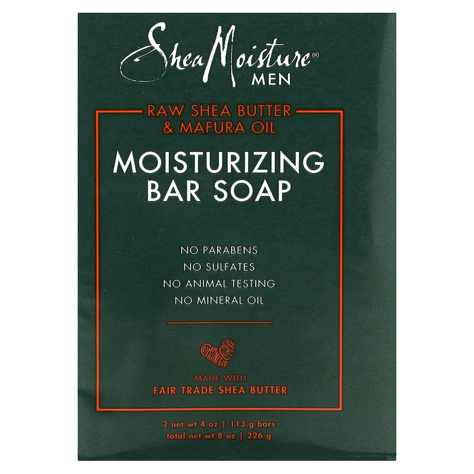 SheaMoisture, Men, Moisturizing Bar Soap, Raw Shea Butter & Mafura Oil, 2 Bars, 4 oz (113 g) Each