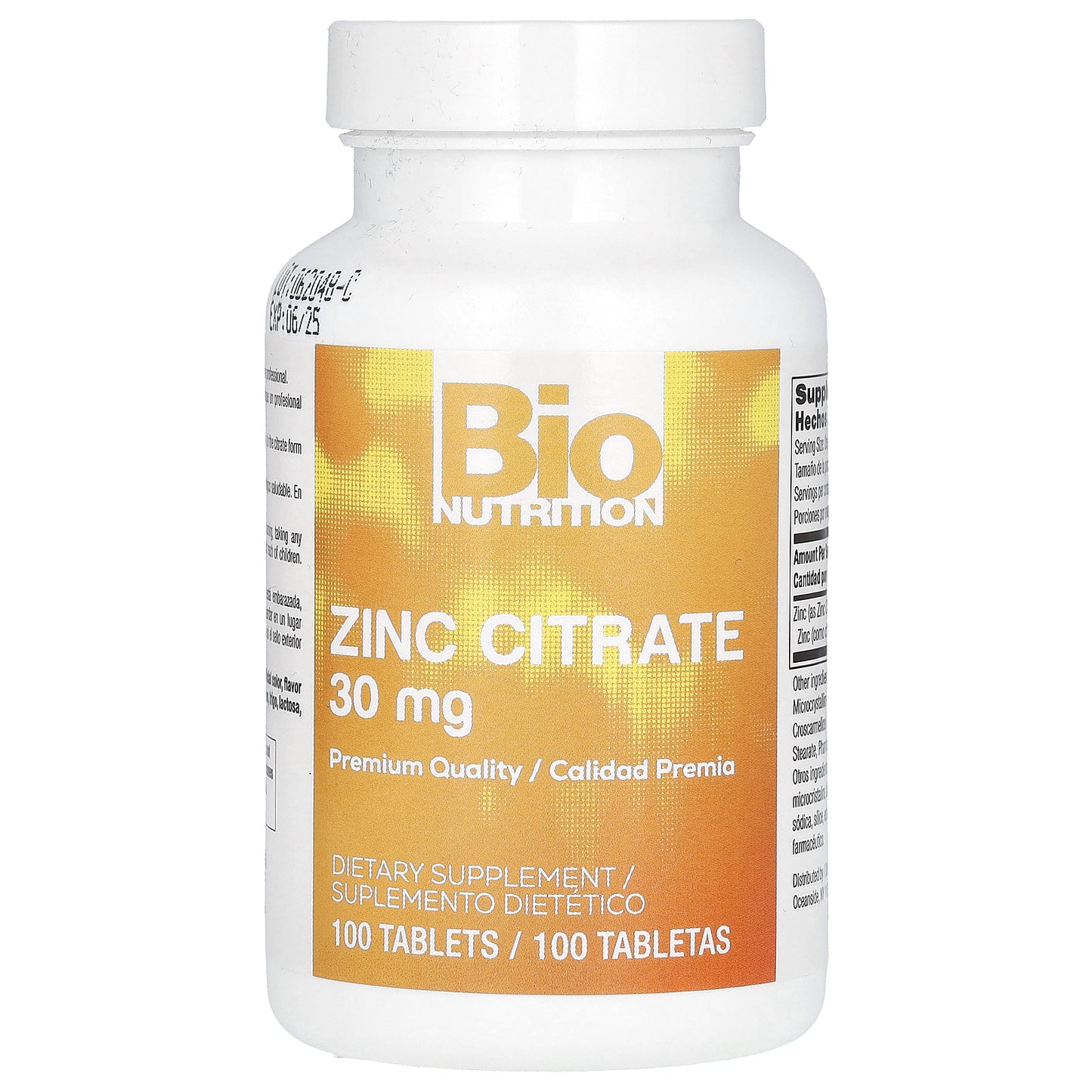 Bio Nutrition, Zinc Citrate , 30 mg , 100 Tablets
