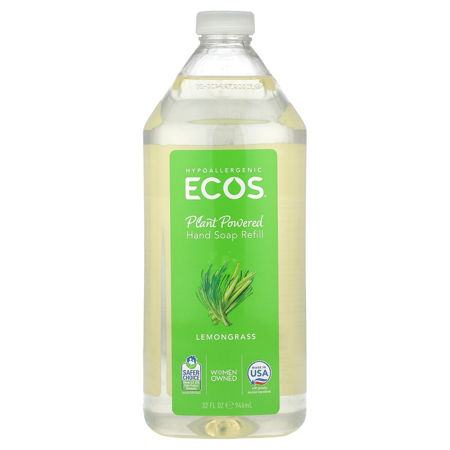 Earth Friendly Products, Ecos®, Plant Powered Hand Soap Refill, Lemongrass, 32 fl oz (946 ml)
