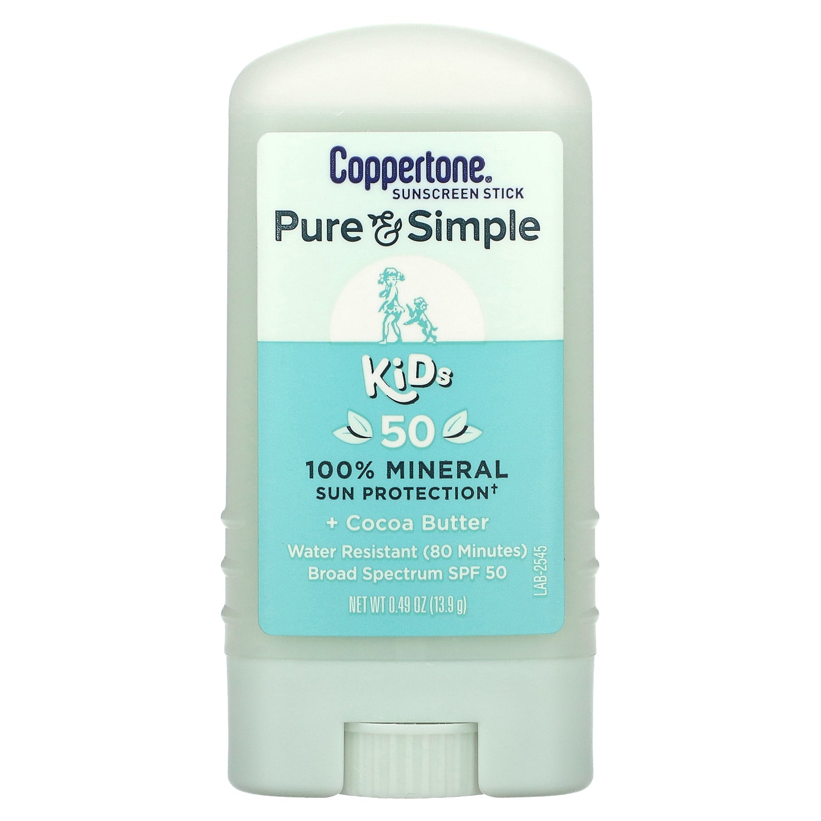Coppertone, Pure & Simple, Kids, Sunscreen Stick, SPF 50, Cocoa Butter, 0.49 oz (13.9 g)
