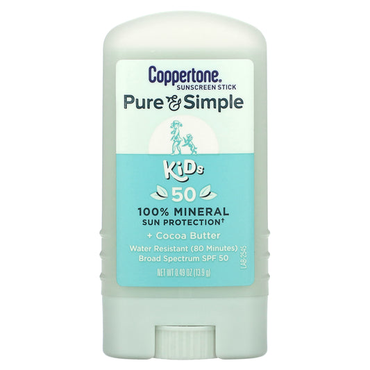 Coppertone, Pure & Simple, Kids, Sunscreen Stick, SPF 50, Cocoa Butter, 0.49 oz (13.9 g)
