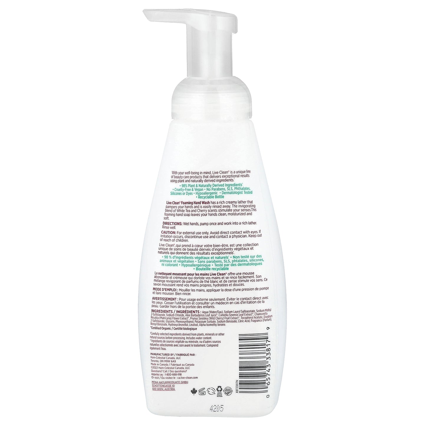 Live Clean, Foaming Hand Wash, White Tea & Cherry, 13.5 fl oz (400 ml)