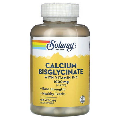 Solaray, Calcium Bisglycinate, With Vitamin D-3, 1,000 mg, 120 VegCaps (250 mg per Capsule)