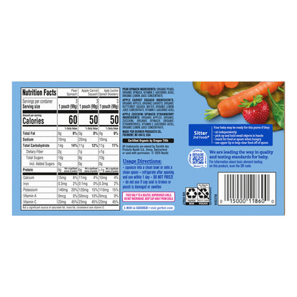 Gerber, Organic Puree Blends, Variety Pack, 2nd Foods®, Fruit & Veggie Favorites, 9 Pouches, 3.5 oz (99 g) Each