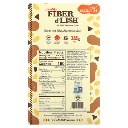 NuGo Nutrition, Fiber d'Lish, Peanut Chocolate Chip, 16 Bars 1.6 oz (45 g) Each